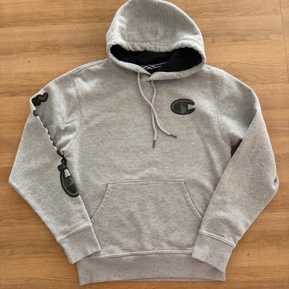 Champion Other - Champion Mens Heather Gray Camo Logo Pullover Hoodie Small